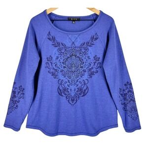B.L.E.U Womens Textured Knit Top XL Blue Embellished Casual boho y2k edgy